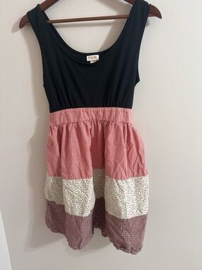 Black & Pink/Red Tiered Cotton Dress with tie bow in the back